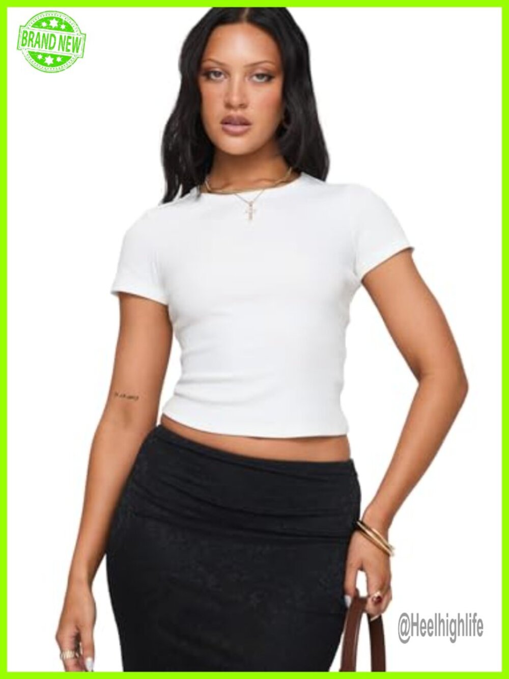 Princess Polly Baseline Scoop Rib Tee Crop Top Cap Sleeve